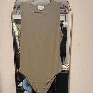 Kaileigh Khaki Sleeveless Bodysuit